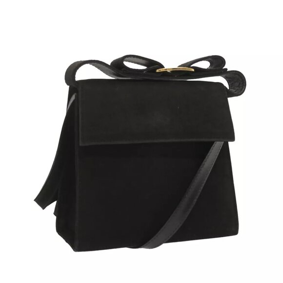 Salvatore Ferragamo Hand Bag Suede 2way Black Auth